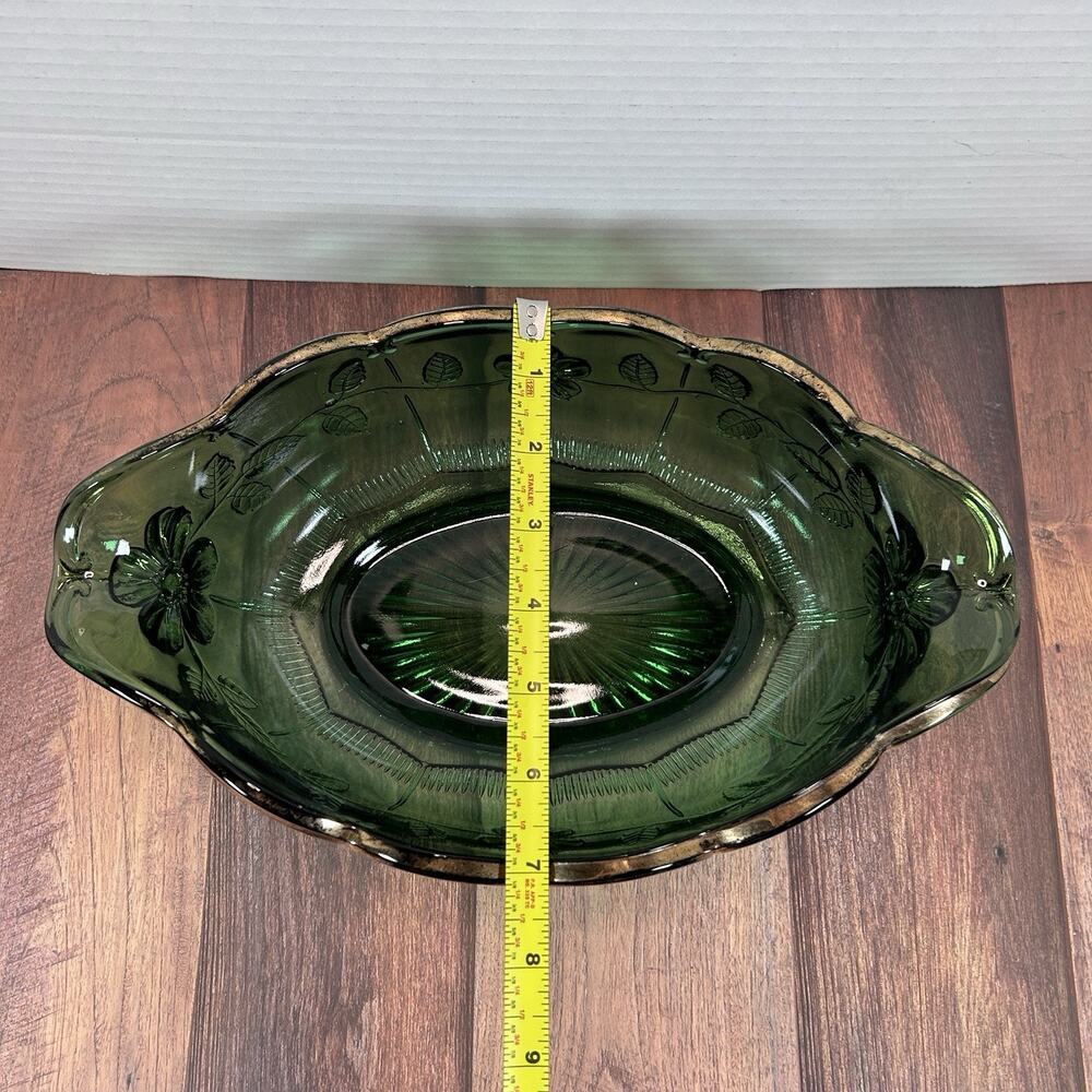 Antique CA. 1915 United States Glass Green Bowl Dogwood Paneled Floral Pattern - Picture 10 of 12